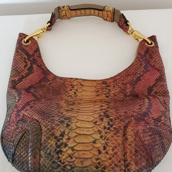 Red green orange Brown tan black rainbow leather hobo cowgirl snakeskin purse - Picture 8 of 11